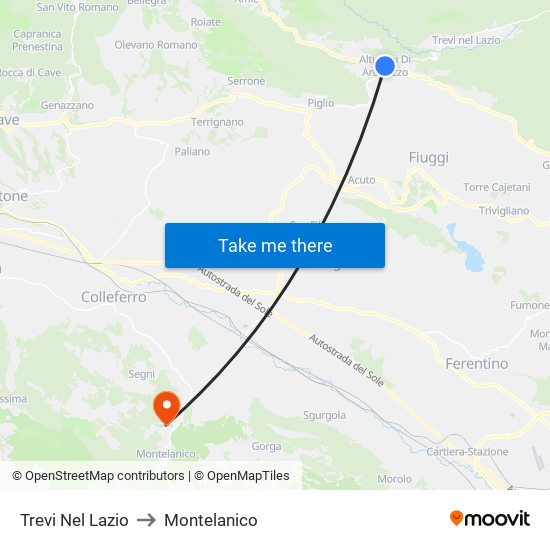 Trevi Nel Lazio to Montelanico map