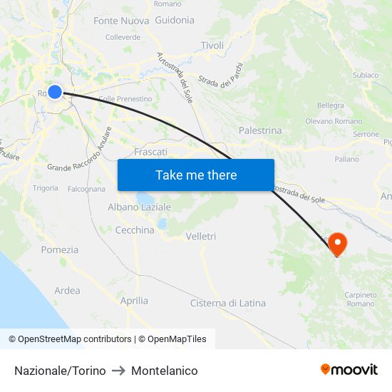 Nazionale/Torino to Montelanico map