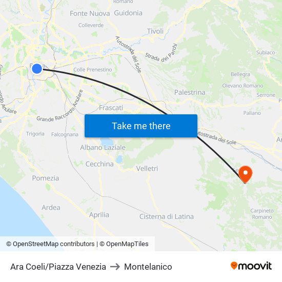 Ara Coeli/Piazza Venezia to Montelanico map