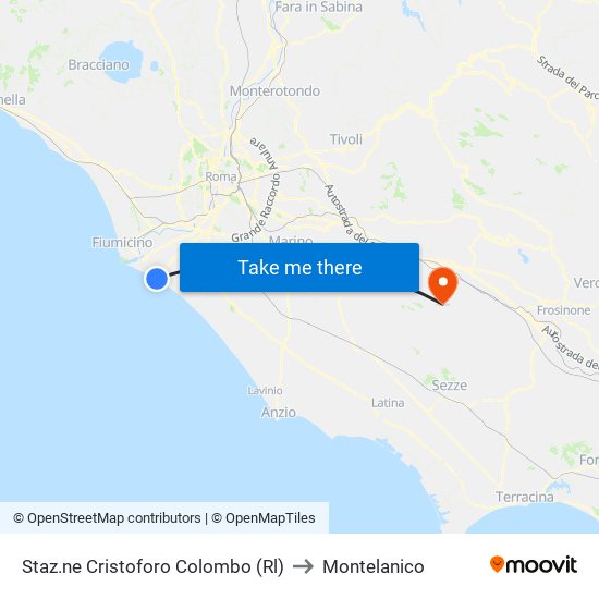 Staz.ne Cristoforo Colombo (Rl) to Montelanico map