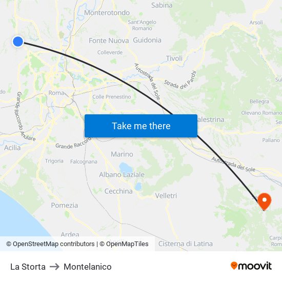 La Storta to Montelanico map