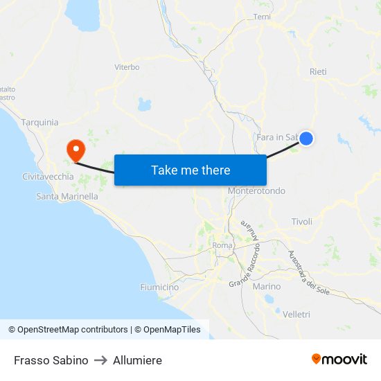 Frasso Sabino to Allumiere map