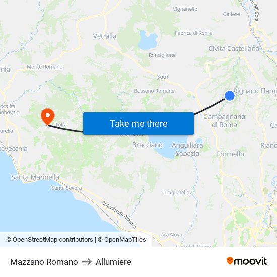 Mazzano Romano to Allumiere map