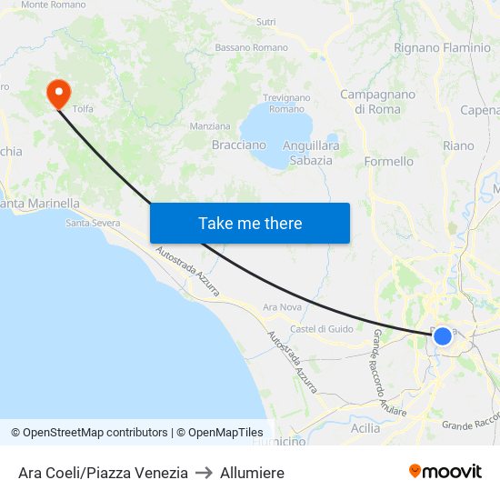 Ara Coeli/Piazza Venezia to Allumiere map