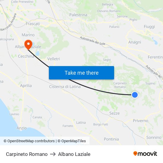 Carpineto Romano to Albano Laziale map