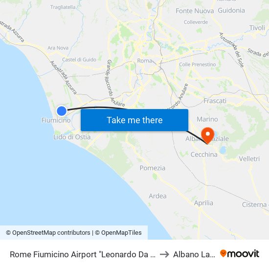 Rome Fiumicino Airport "Leonardo Da Vinci" (Fco) to Albano Laziale map