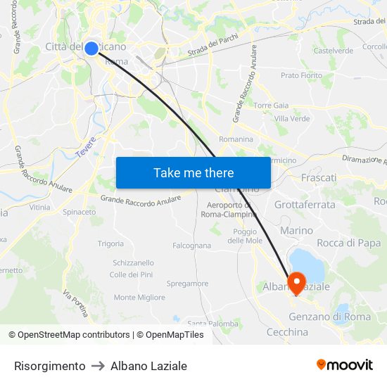 Risorgimento to Albano Laziale map