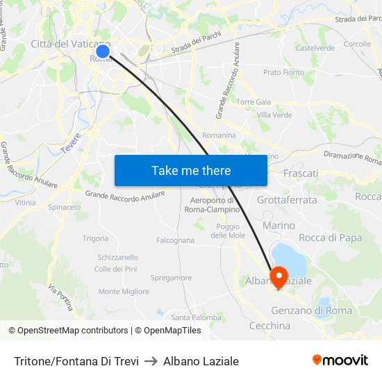 Tritone/Fontana Di Trevi to Albano Laziale map