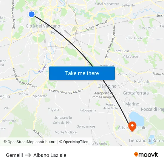 Gemelli to Albano Laziale map