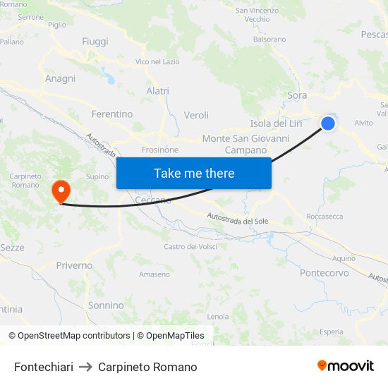 Fontechiari to Carpineto Romano map