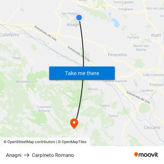 Anagni to Carpineto Romano map