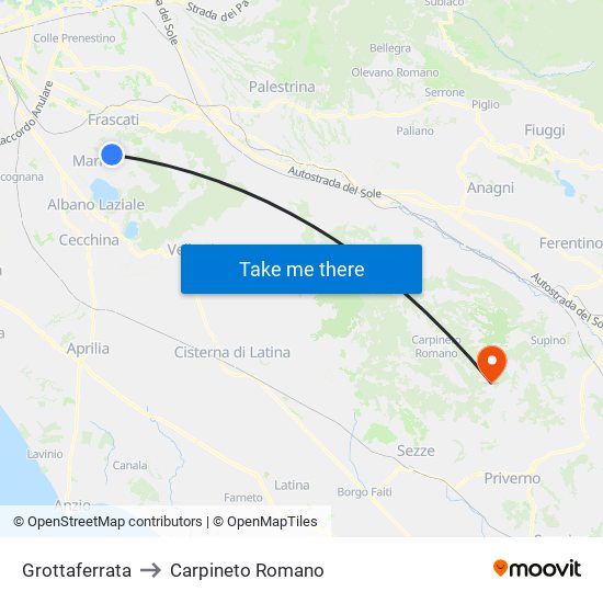 Grottaferrata to Carpineto Romano map