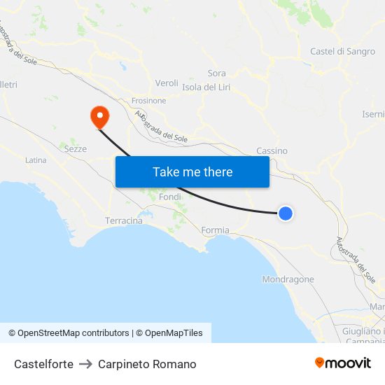 Castelforte to Carpineto Romano map