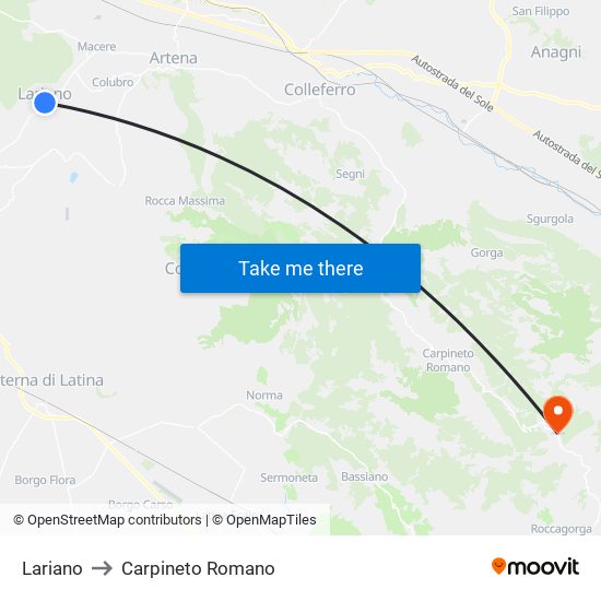 Lariano to Carpineto Romano map