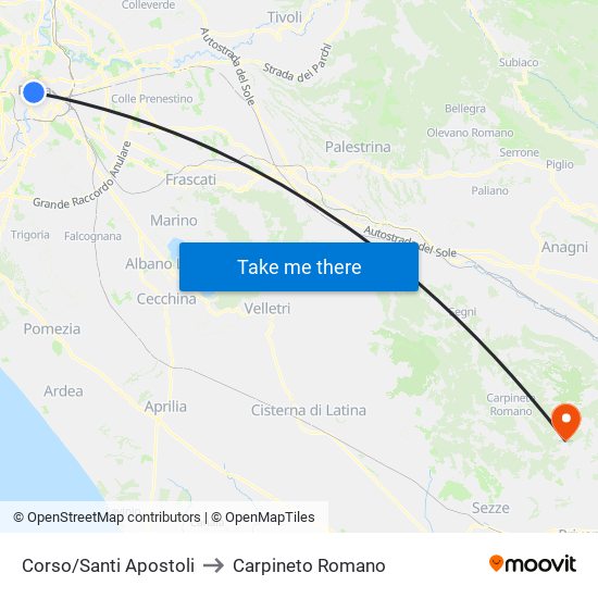 Corso/Santi Apostoli to Carpineto Romano map