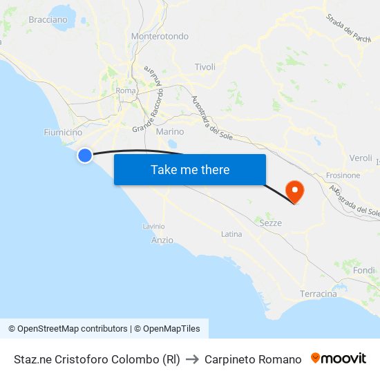 Staz.ne Cristoforo Colombo (Rl) to Carpineto Romano map