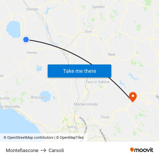 Montefiascone to Carsoli map