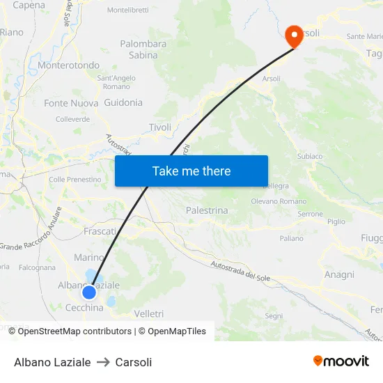 Albano Laziale to Carsoli map