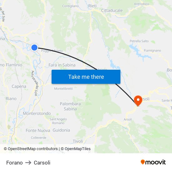 Forano to Carsoli map