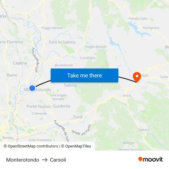Monterotondo to Carsoli map