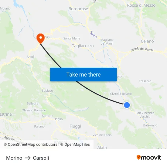 Morino to Carsoli map