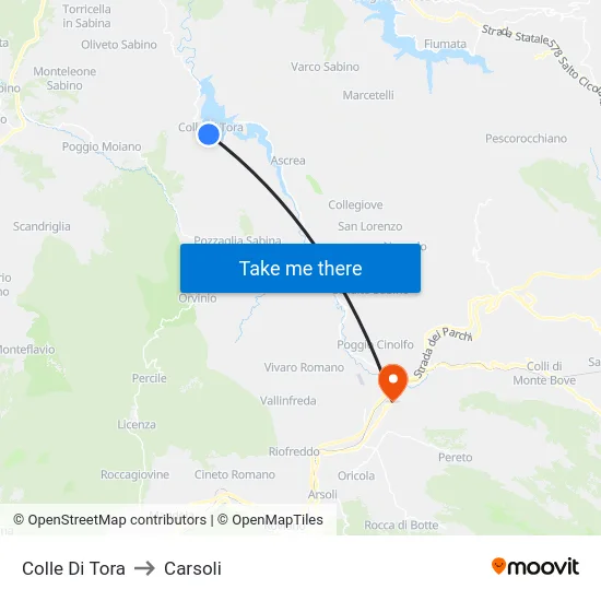 Colle Di Tora to Carsoli map