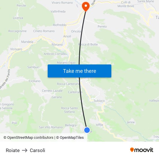 Roiate to Carsoli map