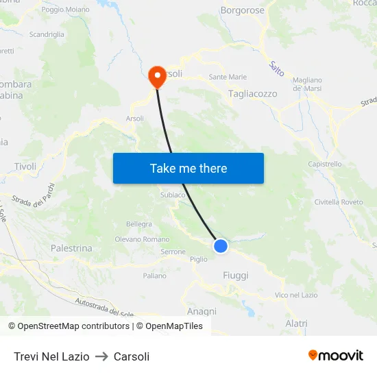 Trevi Nel Lazio to Carsoli map