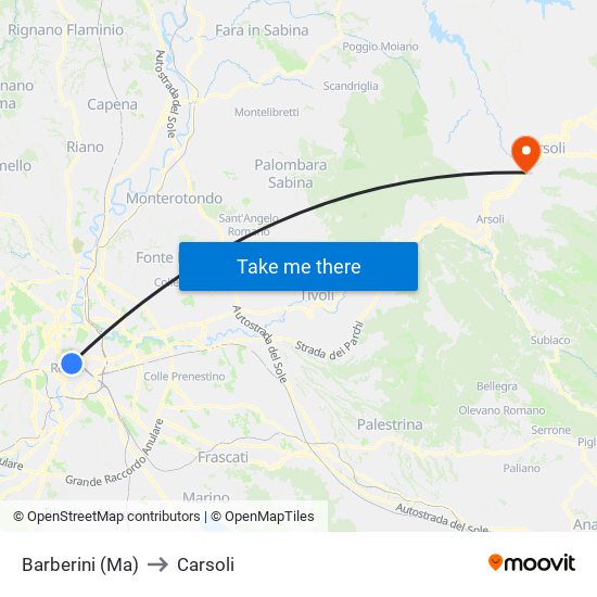 Barberini (Ma) to Carsoli map