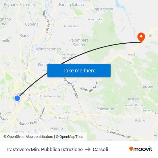 Trastevere/Min. Pubblica Istruzione to Carsoli map