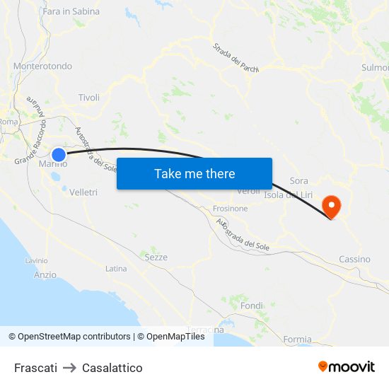 Frascati to Casalattico map