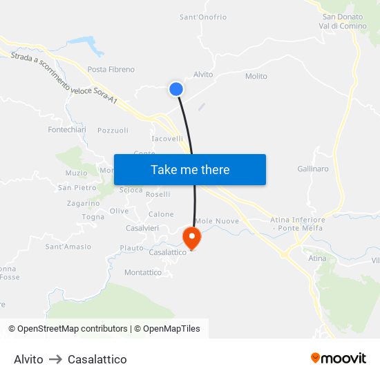 Alvito to Casalattico map