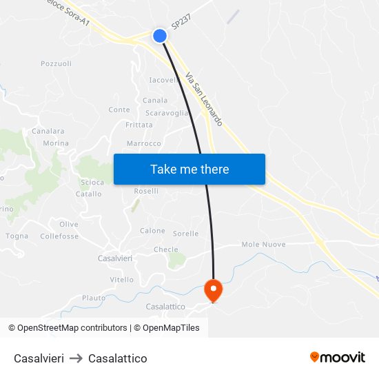 Casalvieri to Casalattico map