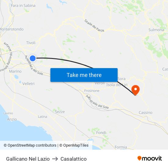 Gallicano Nel Lazio to Casalattico map
