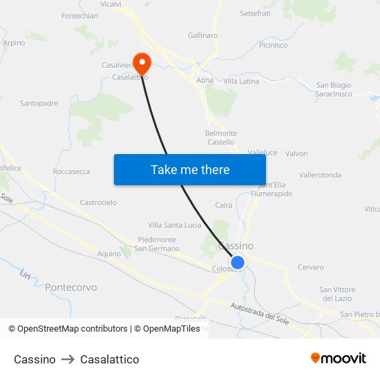 Cassino to Casalattico map