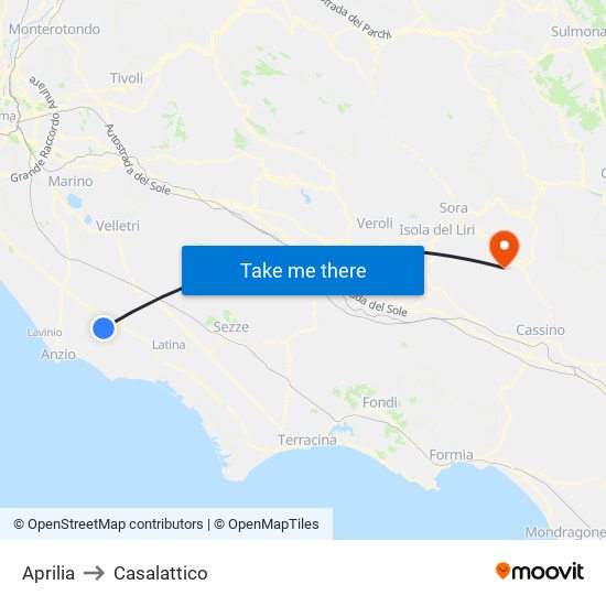 Aprilia to Casalattico map