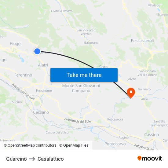 Guarcino to Casalattico map