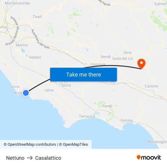 Nettuno to Casalattico map