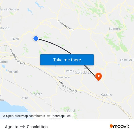 Agosta to Casalattico map