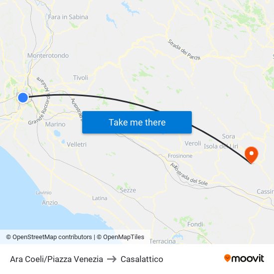 Ara Coeli/Piazza Venezia to Casalattico map