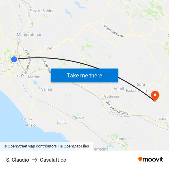 S. Claudio to Casalattico map