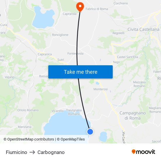 Fiumicino to Carbognano map