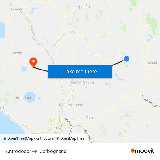 Antrodoco to Carbognano map