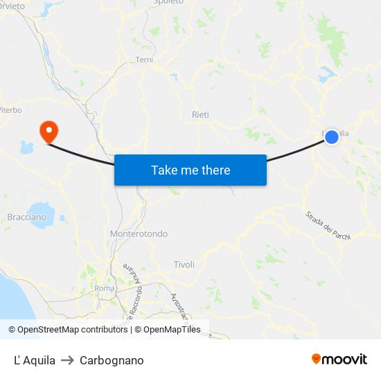 L' Aquila to Carbognano map