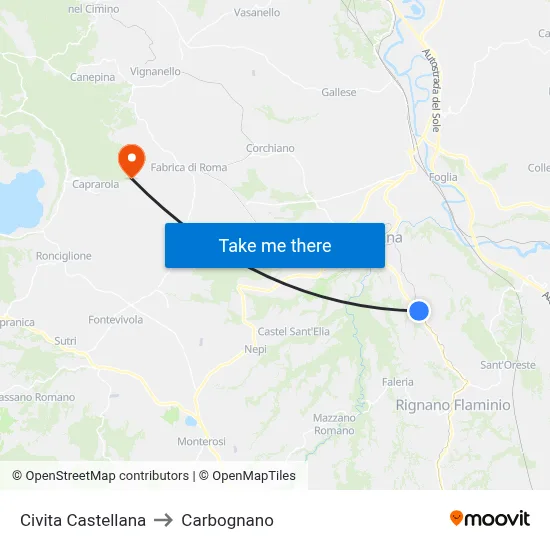 Civita Castellana to Carbognano map