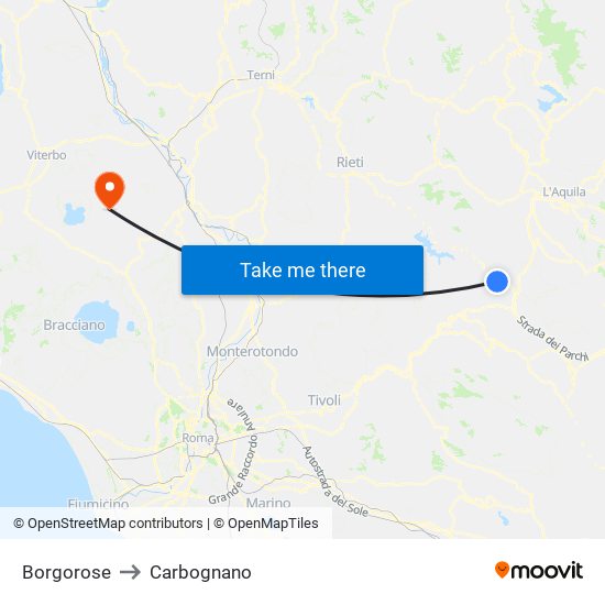Borgorose to Carbognano map