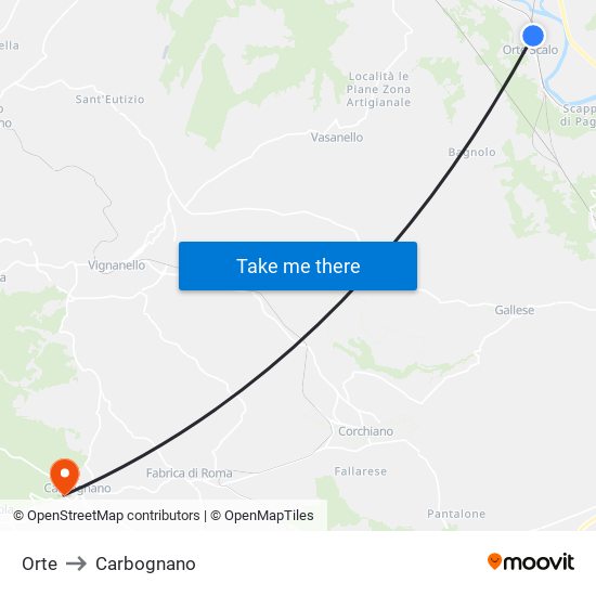 Orte to Carbognano map