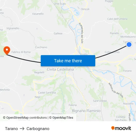 Tarano to Carbognano map