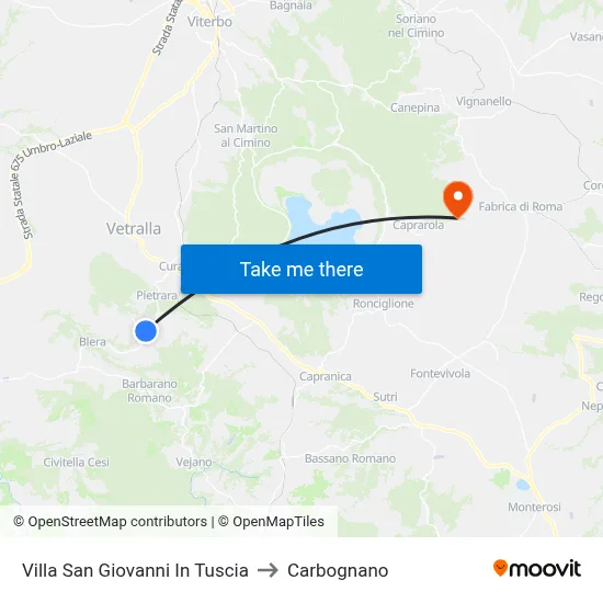 Villa San Giovanni In Tuscia to Carbognano map