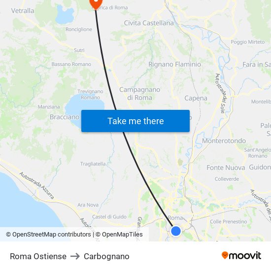 Roma Ostiense to Carbognano map